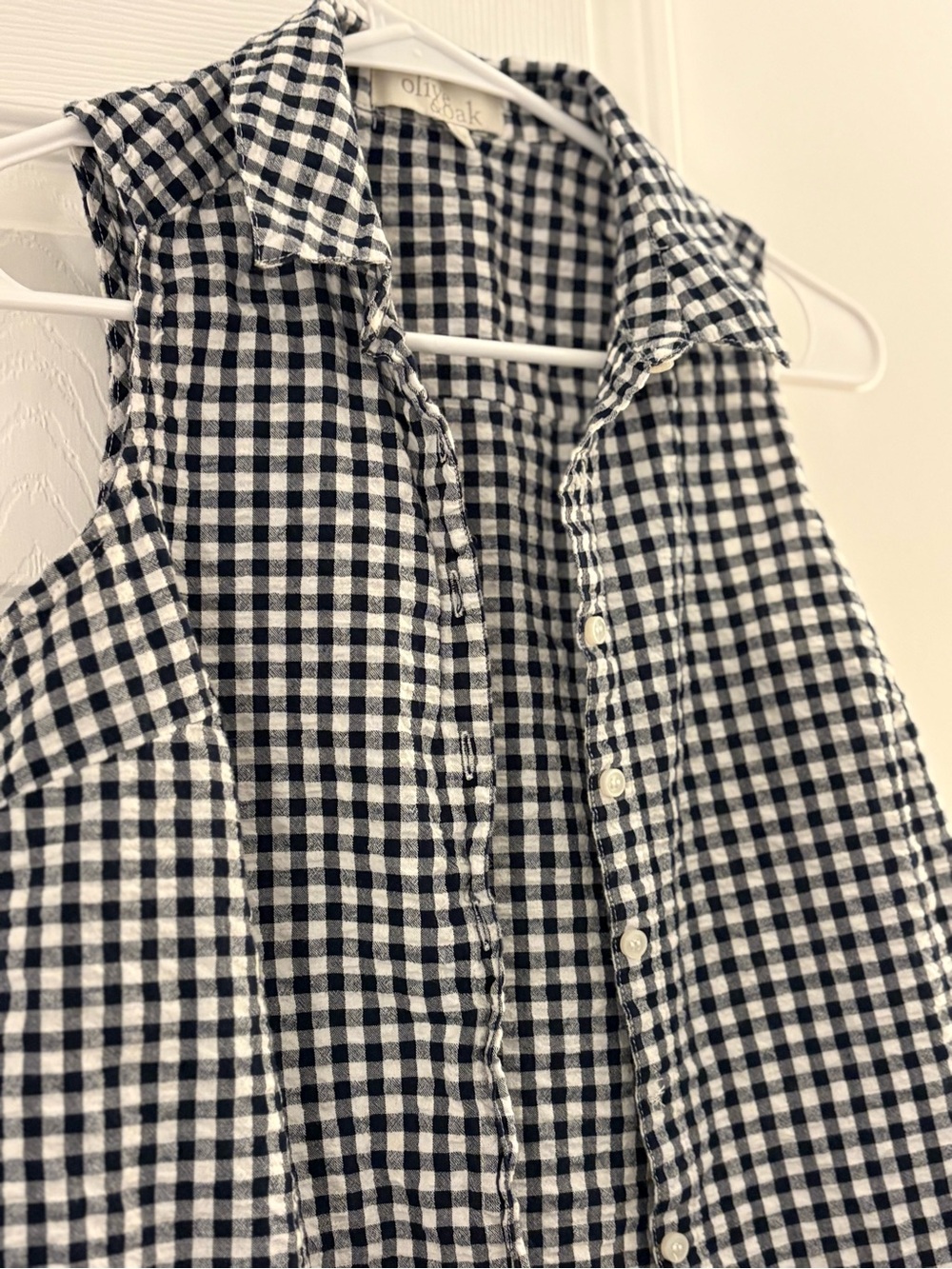 Olive & Oak Girls Black & White Gingham Sleeveless Button-Up Top